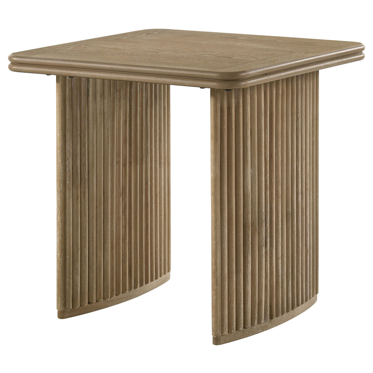 Adina Reeded Pedestal Coffee Table & End Table Sets - Sculptural Distressed Light Brown Wood – view 14