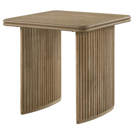 Adina Reeded Pedestal Coffee Table & End Table Sets - Sculptural Distressed Light Brown Wood – view 14