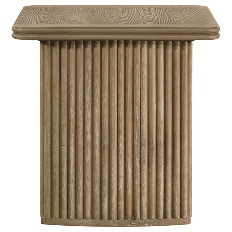 Adina Reeded Pedestal Coffee Table & End Table Sets - Sculptural Distressed Light Brown Wood – view 15
