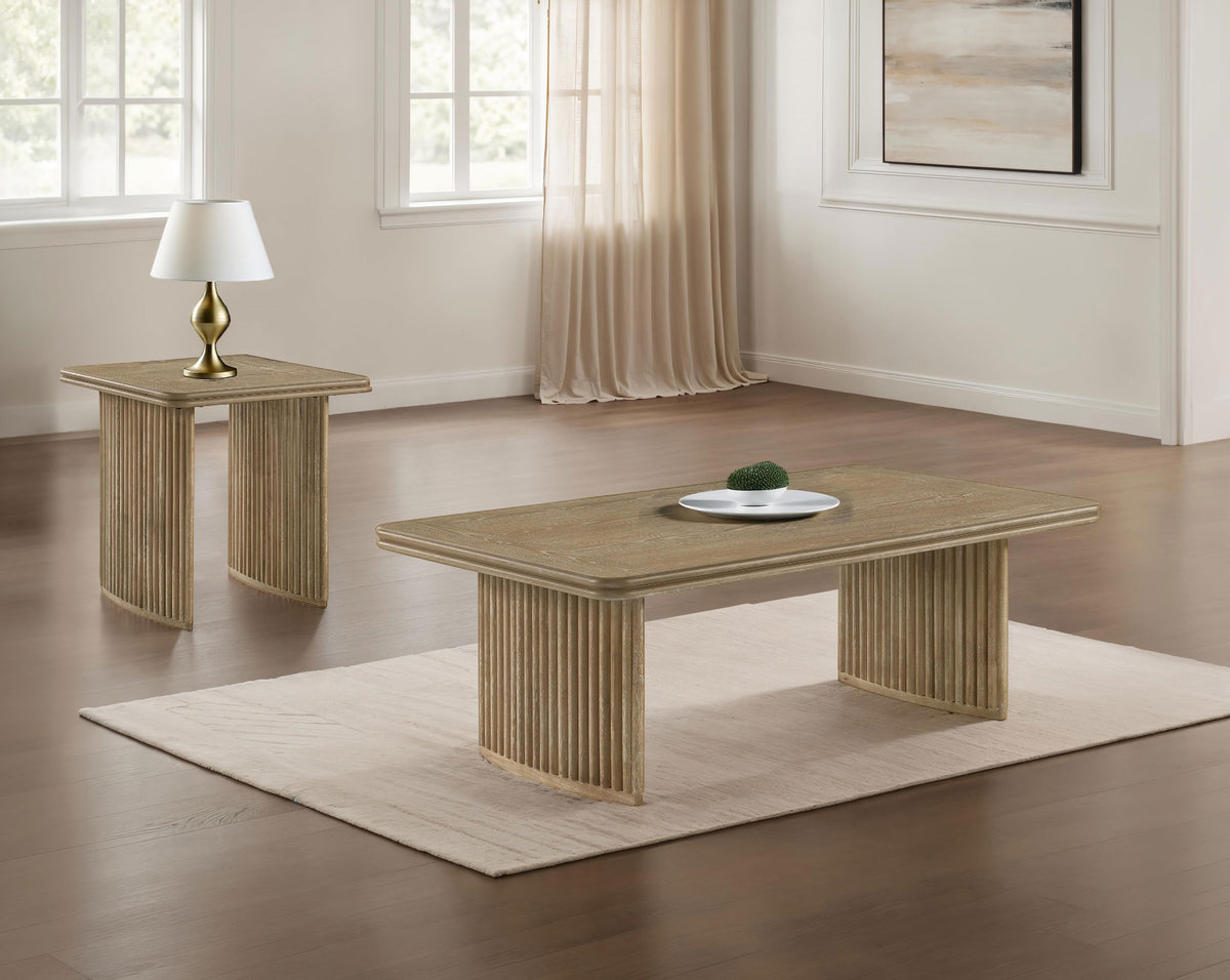 Adina Reeded Pedestal Coffee Table & End Table Sets - 2pcs- Coffee Table + End Table