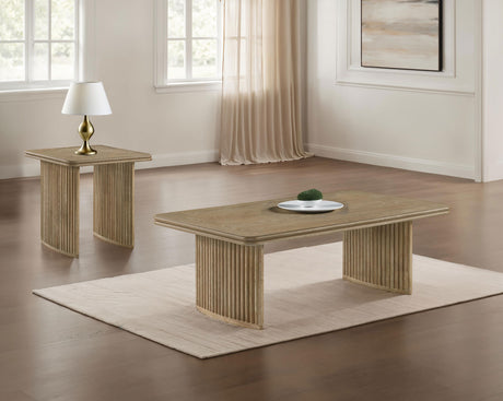 Adina Reeded Pedestal Coffee Table & End Table Sets - 2pcs- Coffee Table + End Table