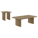 Adina Reeded Pedestal Coffee Table & End Table Sets - Sculptural Distressed Light Brown Wood – view 19