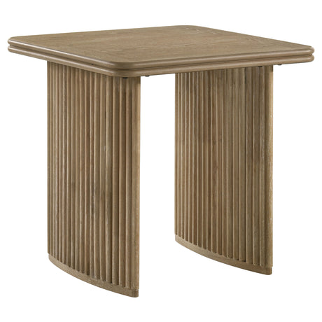 Adina Reeded Pedestal Coffee Table & End Table Sets - Sculptural Distressed Light Brown Wood – view 20