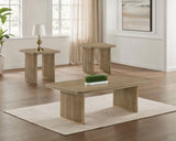 Adina Reeded Pedestal Coffee Table & End Table Sets - 3pcs- Coffee Table + 2 End Tables