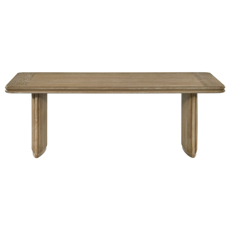 Adina Reeded Pedestal Coffee Table & End Table Sets - Sculptural Distressed Light Brown Wood – view 7