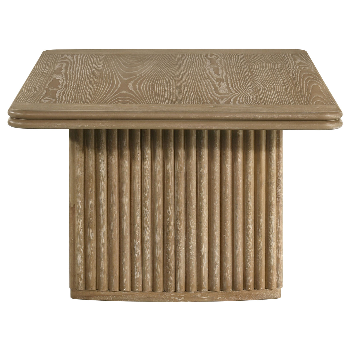 Adina Reeded Pedestal Coffee Table & End Table Sets - Sculptural Distressed Light Brown Wood – view 9
