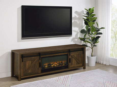 Enfield 71" Fireplace TV Stand - Barn Door Media Console with Ember Display for TVs up to 80" in Dark Pine – view 1