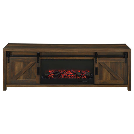 Enfield 71" Fireplace TV Stand - Barn Door Media Console with Ember Display for TVs up to 80" in Dark Pine – view 5