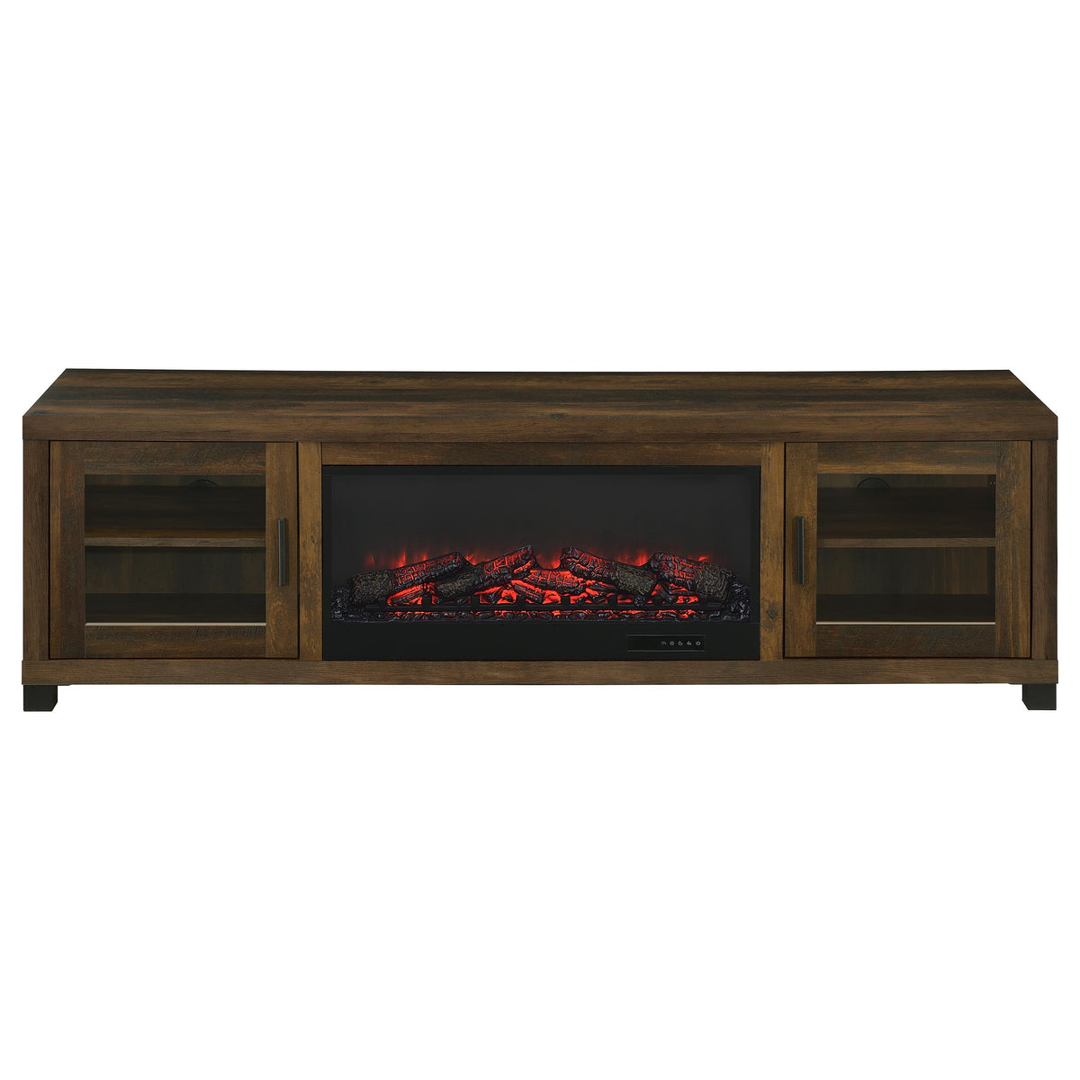 Havering 71" Fireplace TV Stand for TVs up to 80" - Dark Pine Media Console with Glass Doors – view 5