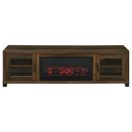 Havering 71" Fireplace TV Stand for TVs up to 80" - Dark Pine Media Console with Glass Doors – view 5