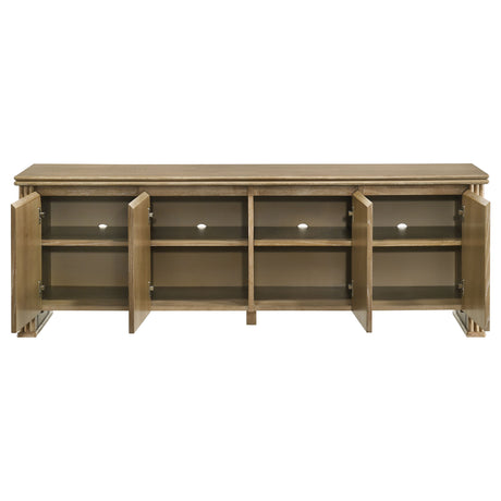Adina 70" TV Stand with Reeded Sides & 4 Doors - Distressed Light Brown Ash Veneer, Arrives Assembled – view 4