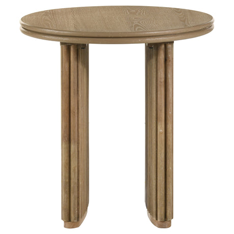 Adina Round Coffee & End Tables - Reeded Pedestal Base in Distressed Light Brown – view 13