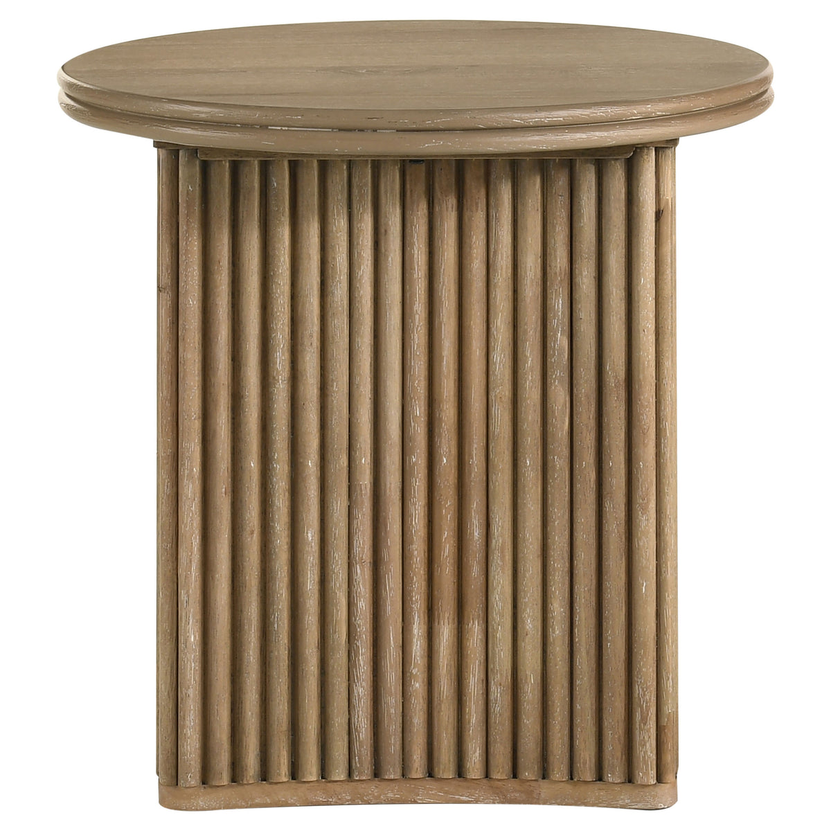 Adina Round Coffee & End Tables - Reeded Pedestal Base in Distressed Light Brown – view 14