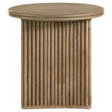 Adina Round Coffee & End Tables - Reeded Pedestal Base in Distressed Light Brown – view 14