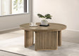 Adina Round Coffee & End Tables - Reeded Pedestal Base in Distressed Light Brown – view 1