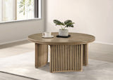 Adina Round Coffee & End Tables - Reeded Pedestal Base in Distressed Light Brown – view 1