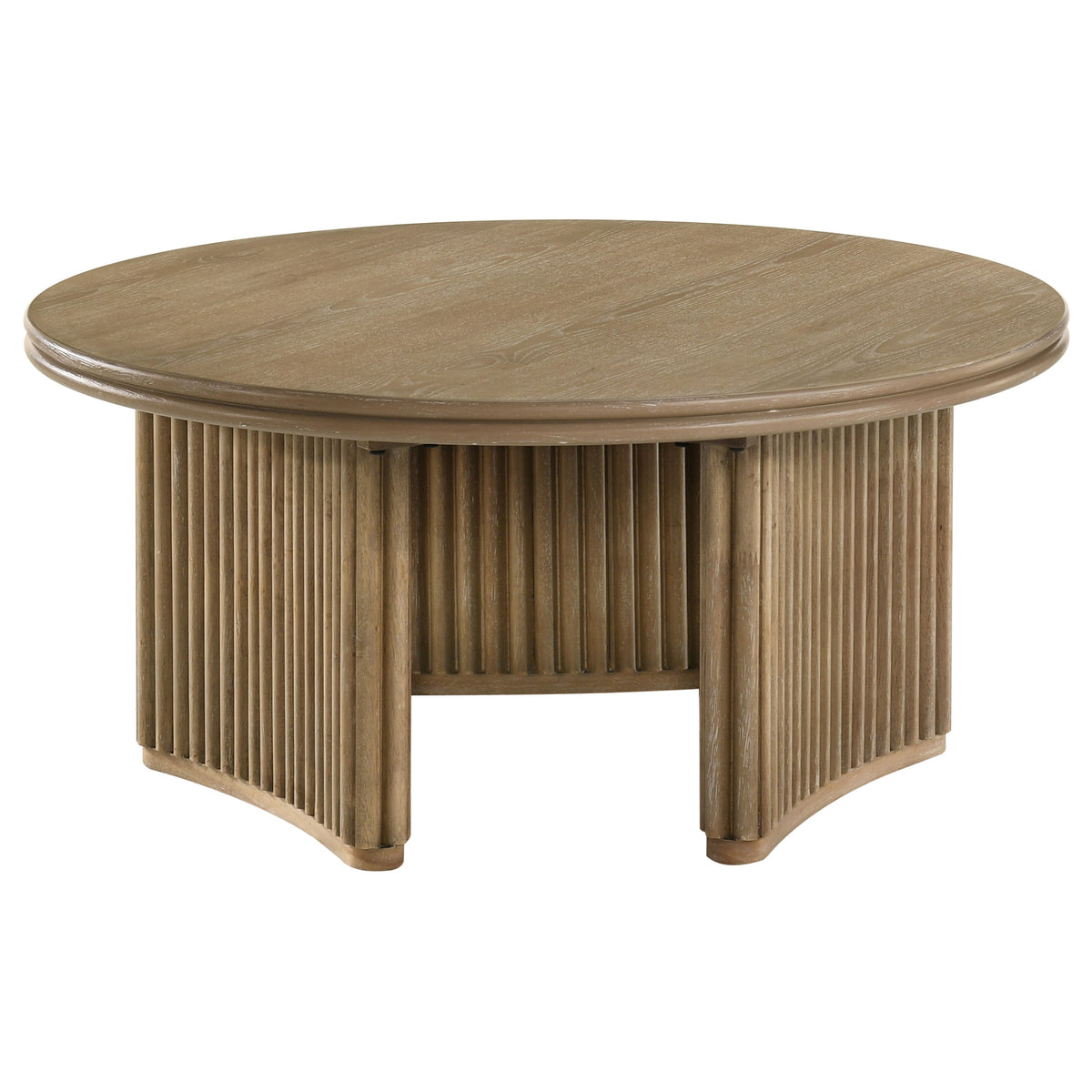 Adina Round Coffee & End Tables - Reeded Pedestal Base in Distressed Light Brown – view 6