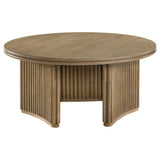 Adina Round Coffee & End Tables - Reeded Pedestal Base in Distressed Light Brown – view 6