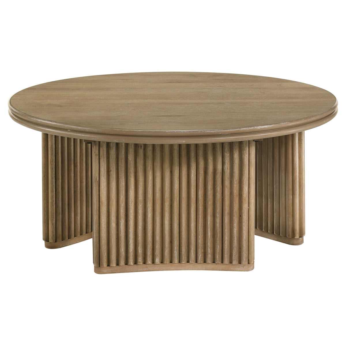 Adina Round Coffee & End Tables - Reeded Pedestal Base in Distressed Light Brown – view 7