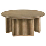 Adina Round Coffee & End Tables - Reeded Pedestal Base in Distressed Light Brown – view 7