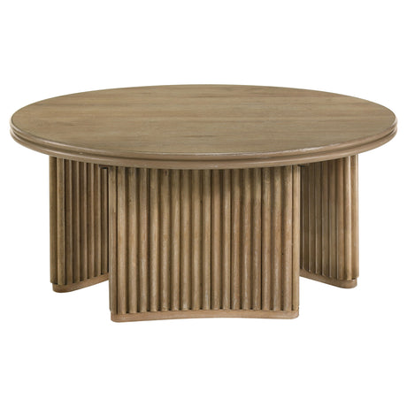 Adina Round Coffee & End Tables - Reeded Pedestal Base in Distressed Light Brown – view 7