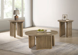 Adina Round Coffee & End Tables - Reeded Pedestal Base in Distressed Light Brown – view 11