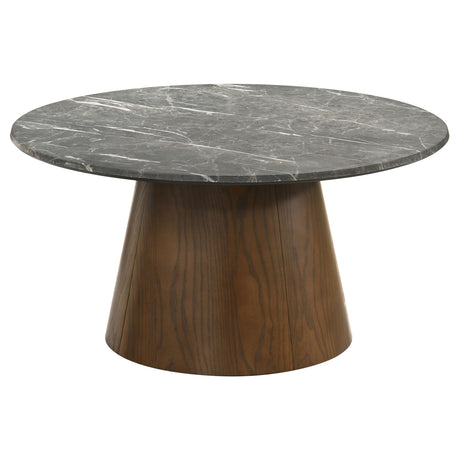 Franklin 36" Round Pedestal Coffee Table & End Table Sets - Grey and Dark Brown Ash – view 17