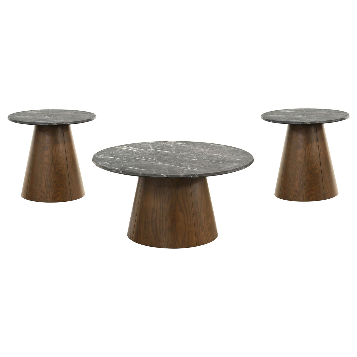 Franklin 36" Round Pedestal Coffee Table & End Table Sets - 3pcs- Coffee Table + 2 End Tables