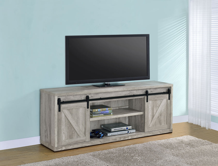 Brockton 71" Sliding Barn Door TV Stand - Farmhouse Media Console for TVs up to 77" in Grey Driftwood