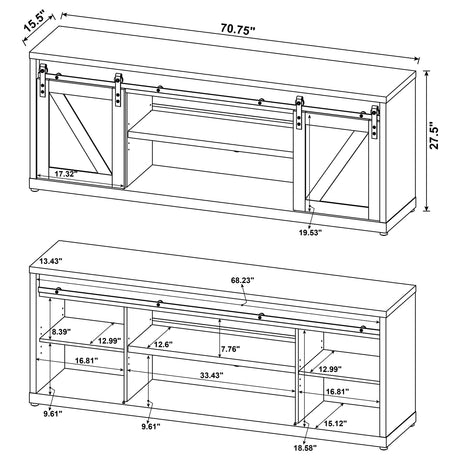 Brockton 71" Sliding Barn Door TV Stand - Farmhouse Media Console for TVs up to 77" in Grey Driftwood – view 5