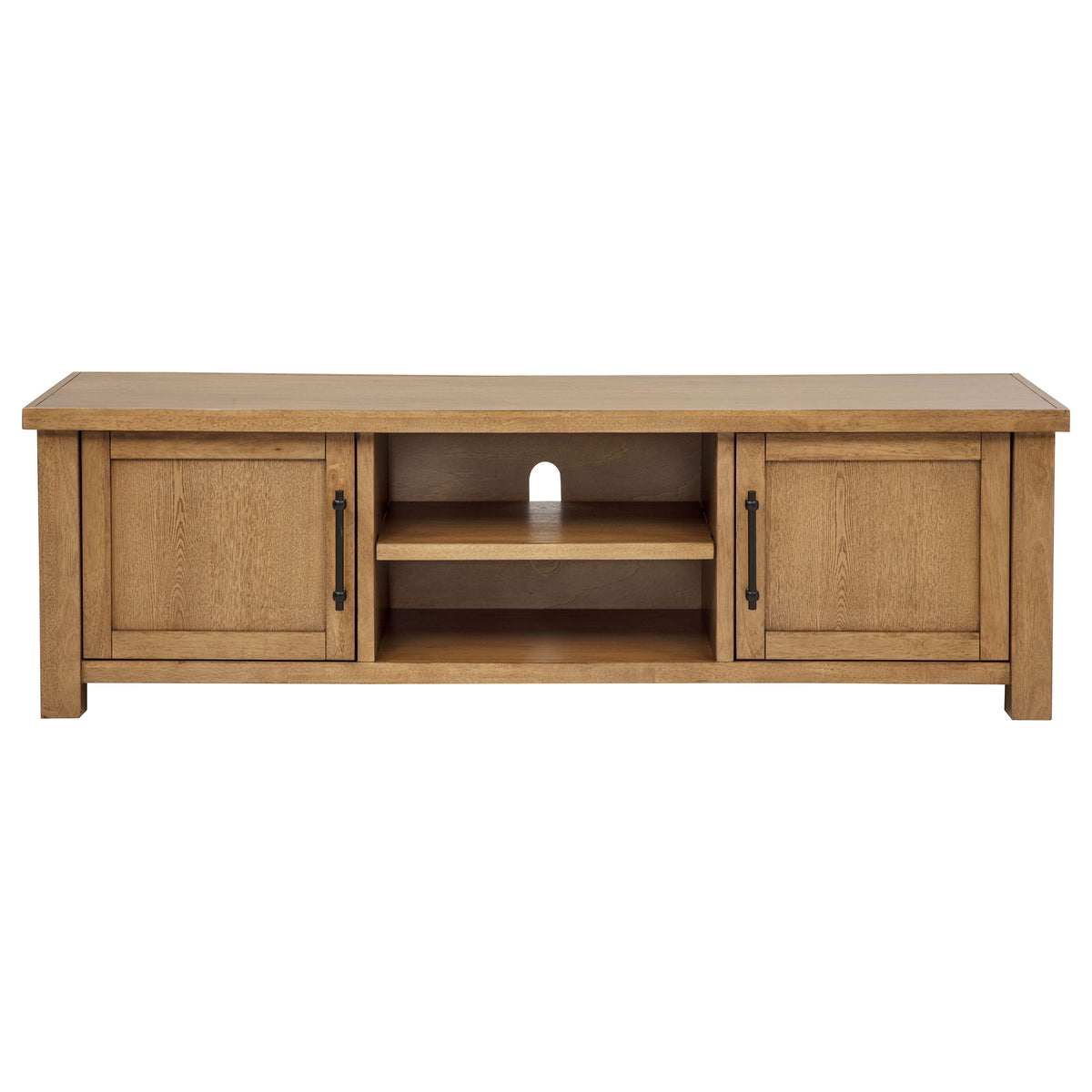 Beasley 71" TV Stand Media Console - Two-Door Cabinets & Open Shelves in Golden Oak – view 2