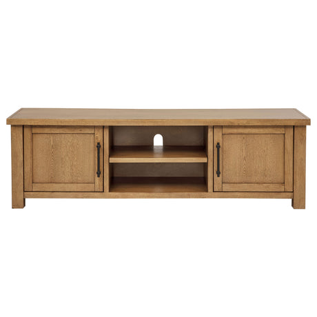 Beasley 71" TV Stand Media Console - Two-Door Cabinets & Open Shelves in Golden Oak – view 2