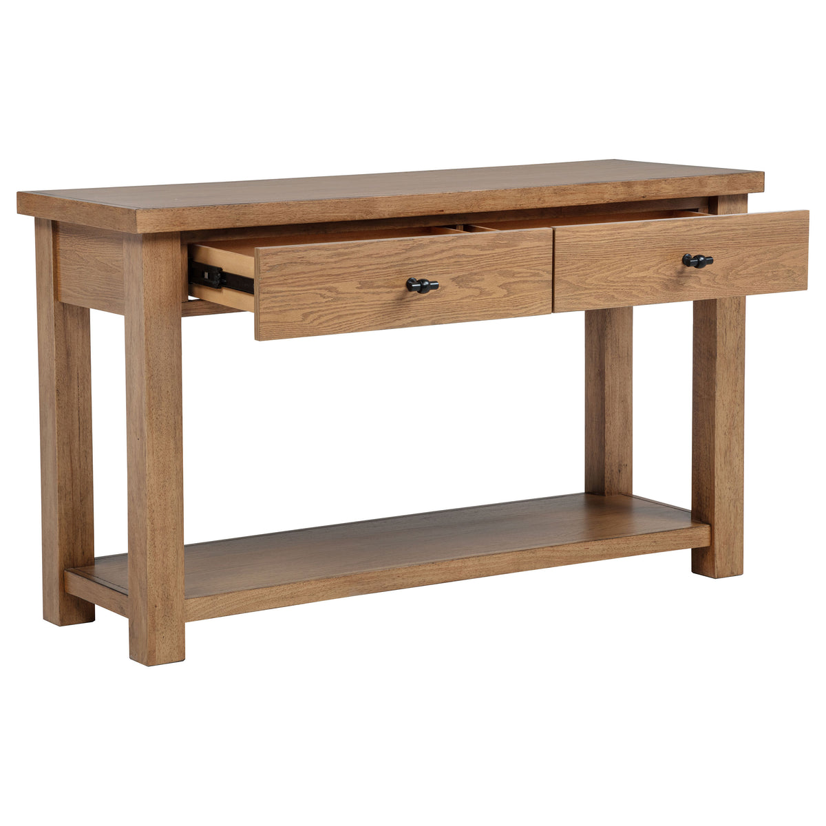 Beasley Coffee Table, Console & End Table - 2-Drawer Storage with Open Shelf in Golden Oak – view 7