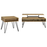 Fanning Lift-Top Coffee Table & End Table - Golden Oak with Black Hairpin Legs – view 15