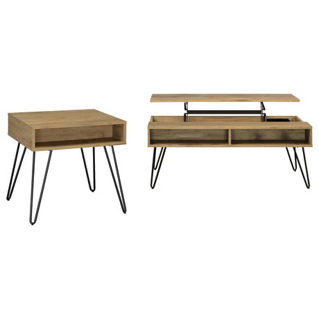 Fanning Lift-Top Coffee Table & End Table - Golden Oak with Black Hairpin Legs – view 15