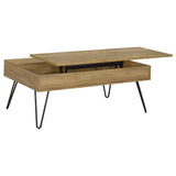 Fanning Lift-Top Coffee Table & End Table - Golden Oak with Black Hairpin Legs – view 17