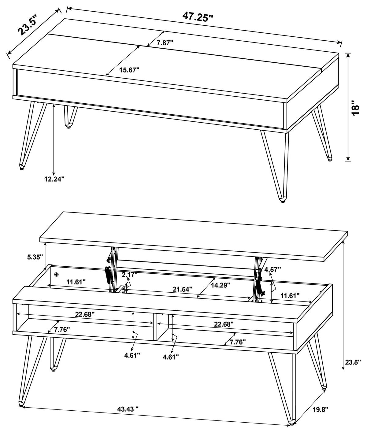 Fanning Lift-Top Coffee Table & End Table - Golden Oak with Black Hairpin Legs – view 8