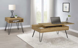 Fanning Lift-Top Coffee Table & End Table - Golden Oak with Black Hairpin Legs – view 9