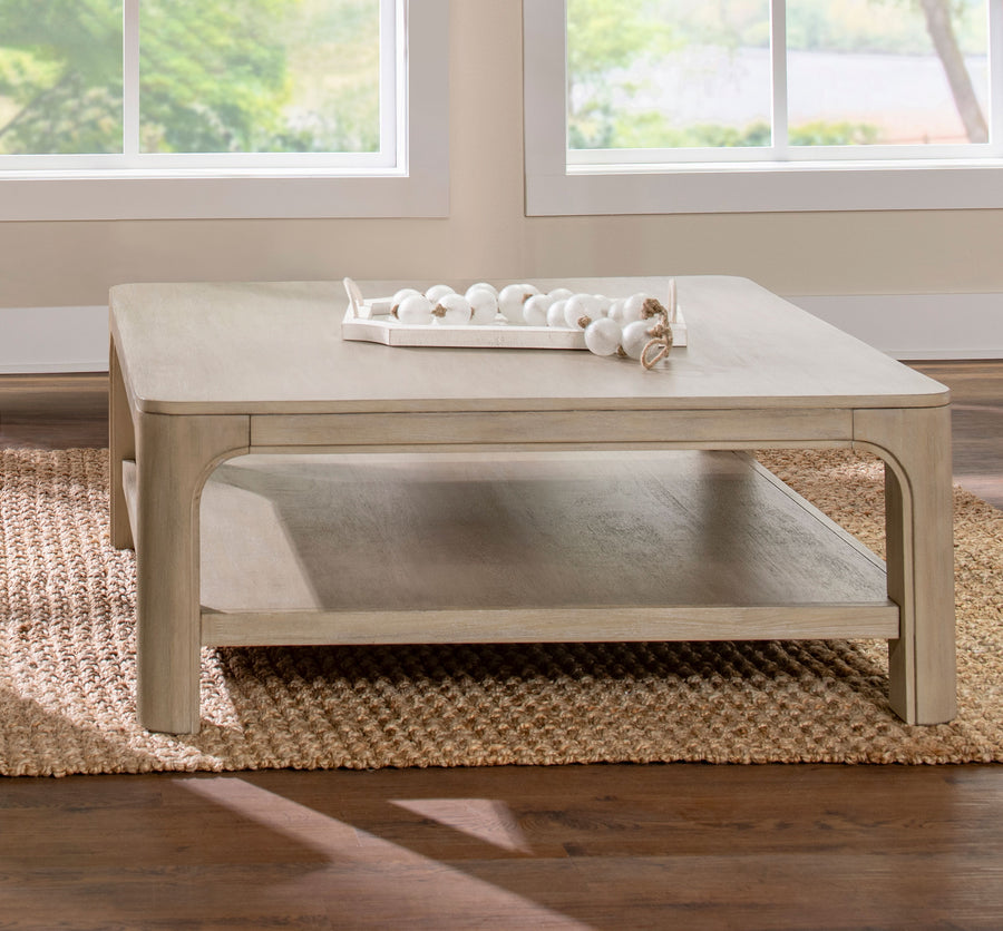Solano Square Coffee Table, End Table & Console - Arched Legs with Shelf in Weathered Mango