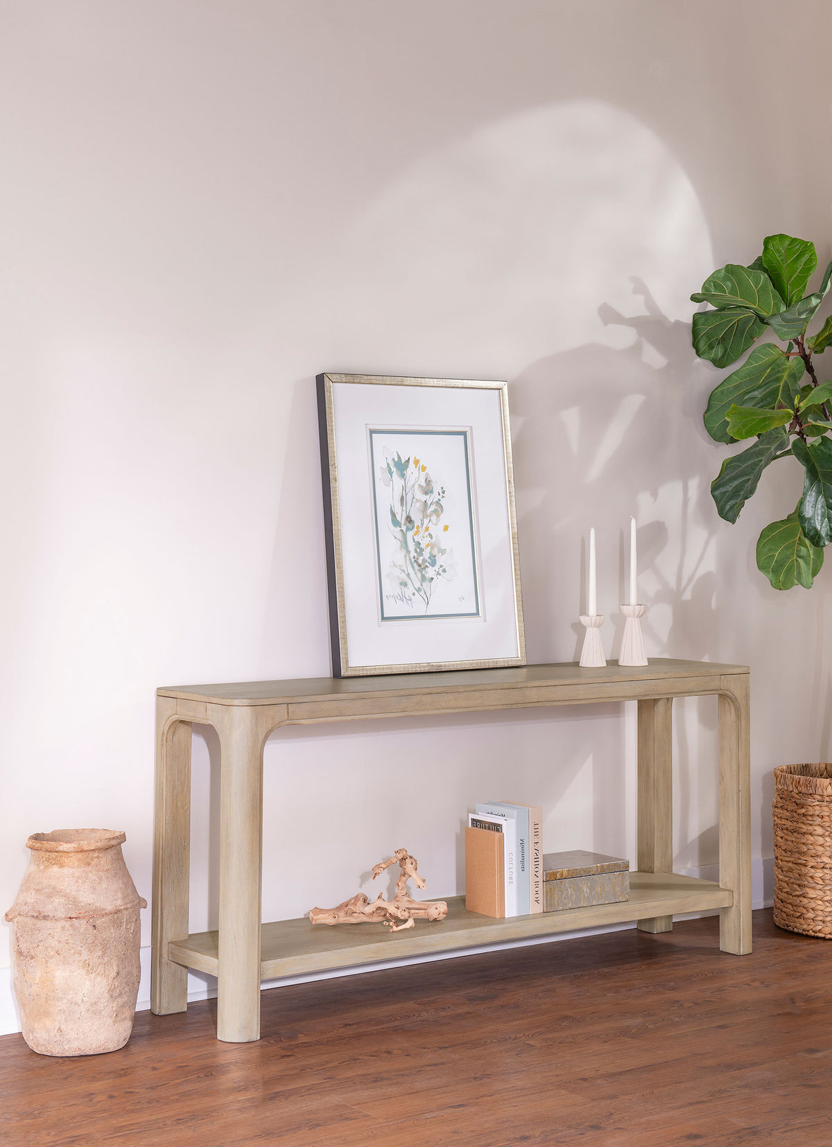 Solano Square Coffee Table, End Table & Console - Arched Legs with Shelf in Weathered Mango – view 3