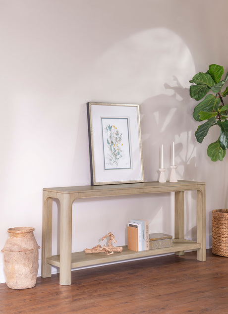Solano Square Coffee Table, End Table & Console - Arched Legs with Shelf in Weathered Mango – view 3