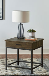 Byers Lift-Top Coffee Table & End Table - Rustic Brown Oak with Sandy Black Metal Base – view 8