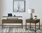 Byers Lift-Top Coffee Table & End Table - Rustic Brown Oak with Sandy Black Metal Base – view 10