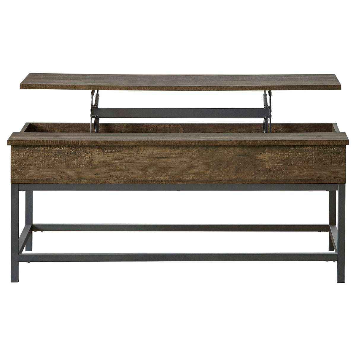 Byers Lift-Top Coffee Table & End Table - Rustic Brown Oak with Sandy Black Metal Base – view 13