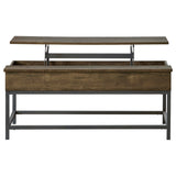 Byers Lift-Top Coffee Table & End Table - Rustic Brown Oak with Sandy Black Metal Base – view 13
