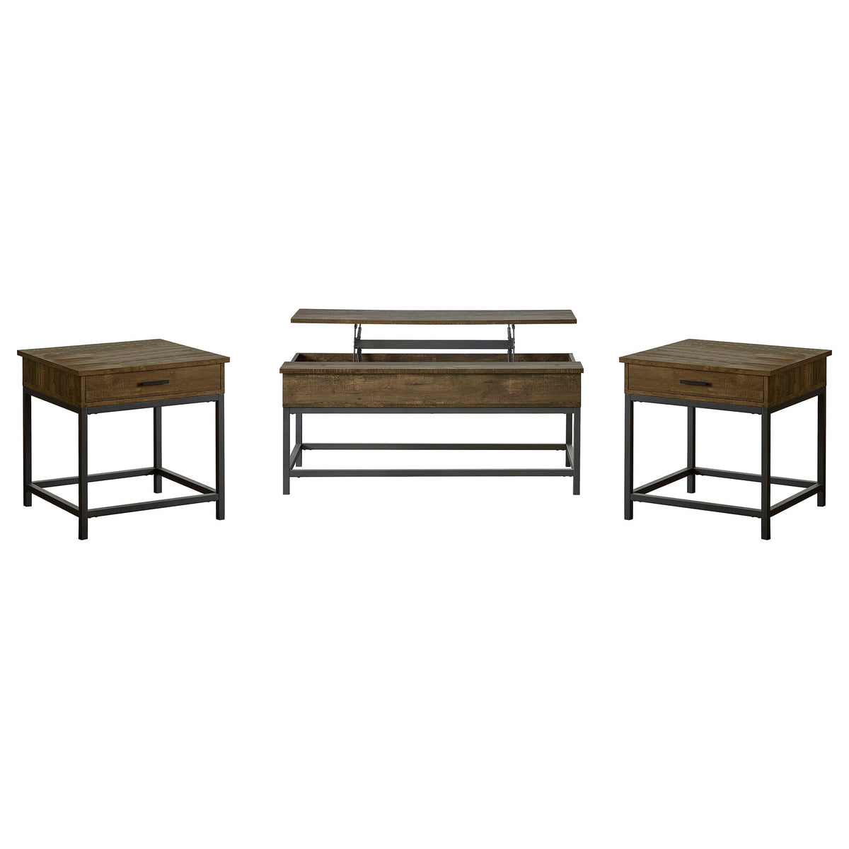 Byers Lift-Top Coffee Table & End Table - Rustic Brown Oak with Sandy Black Metal Base – view 16