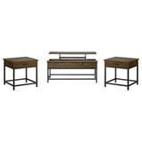 Byers Lift-Top Coffee Table & End Table - Rustic Brown Oak with Sandy Black Metal Base – view 16