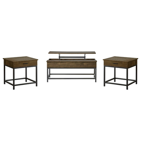 Byers Lift-Top Coffee Table & End Table - Rustic Brown Oak with Sandy Black Metal Base – view 16