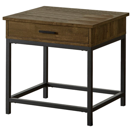 Byers Lift-Top Coffee Table & End Table - Rustic Brown Oak with Sandy Black Metal Base – view 17