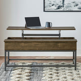 Byers Lift-Top Coffee Table & End Table - Rustic Brown Oak with Sandy Black Metal Base – view 1
